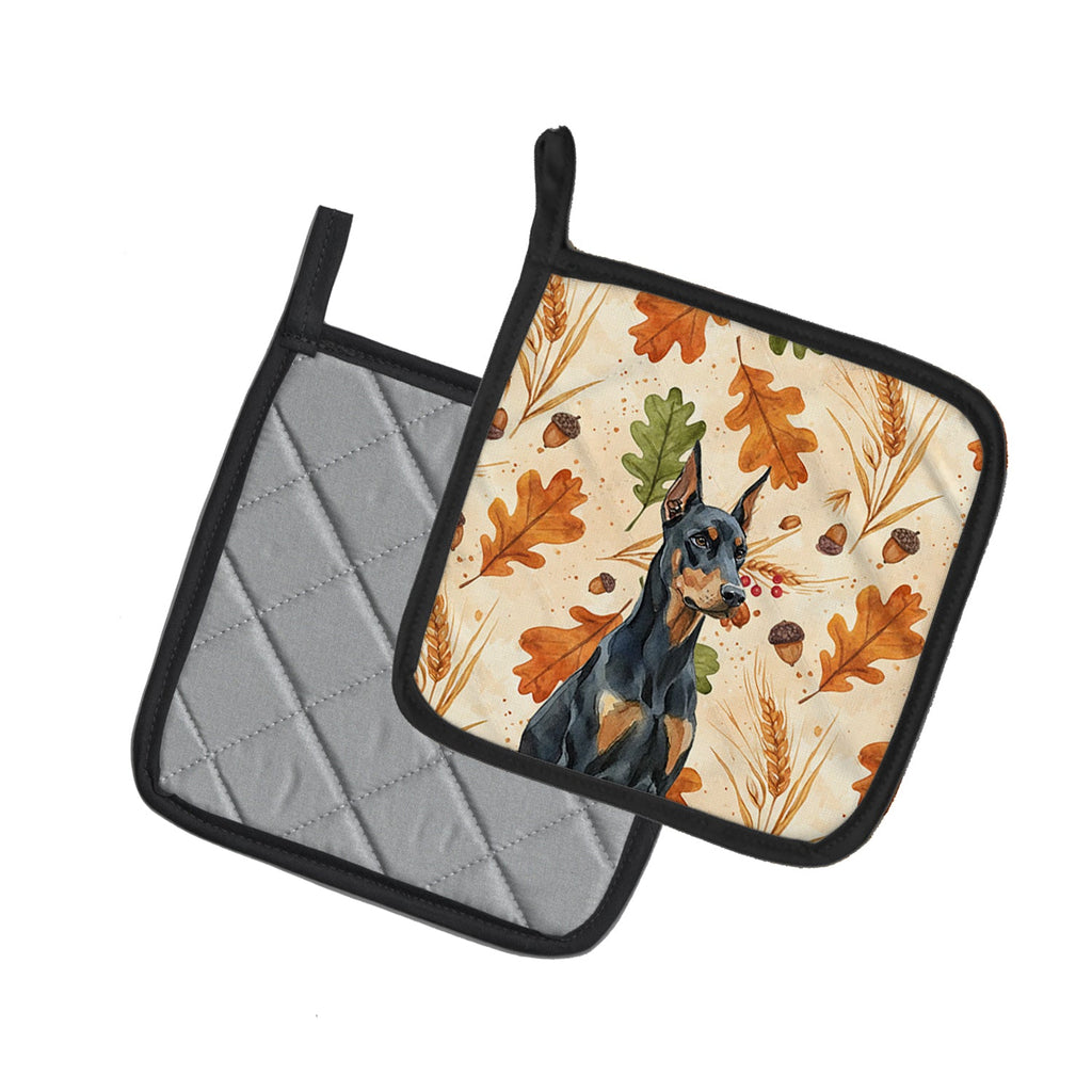 Doberman Pinscher Heirloom Fall Pot Holder Set of 2 Heat Resistant Quilted Hot Pads 7.5 x 7.5 Inch, Insulated Kitchen Trivets for Cooking & Baking