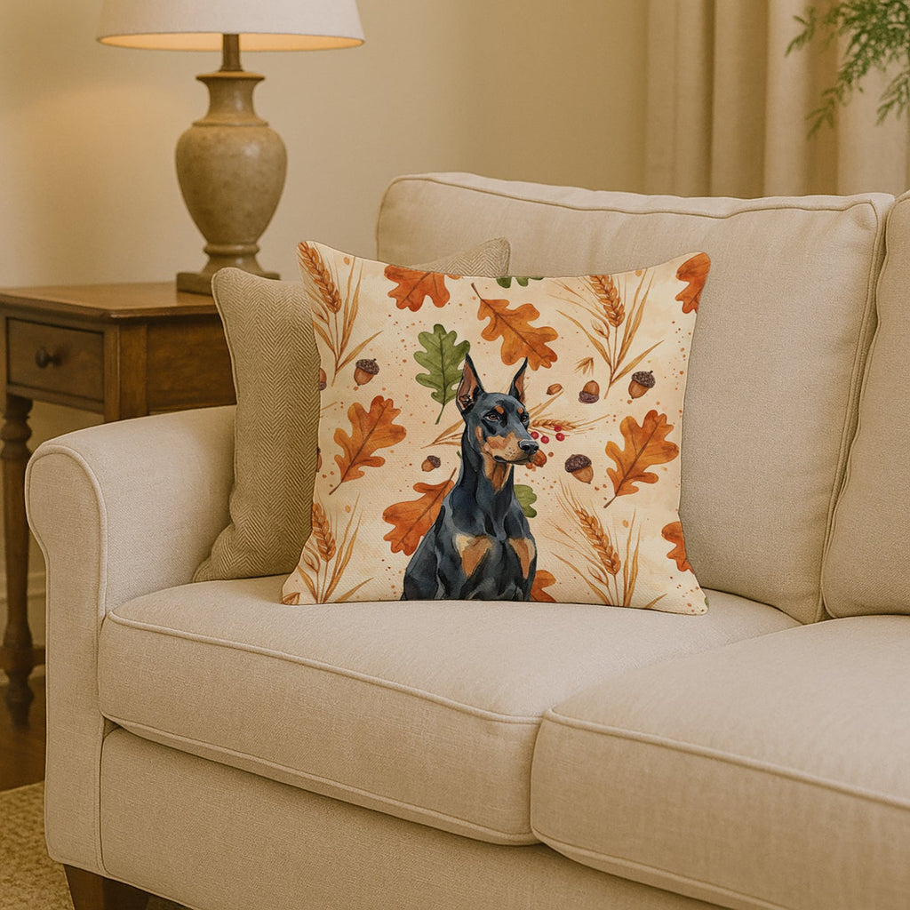 Doberman Pinscher Heirloom Fall Decorative Throw Pillow 14x14 Indoor Outdoor Accent Cushion, Fabric Cover with Insert for Sofa, Bed, Porch & Living Room