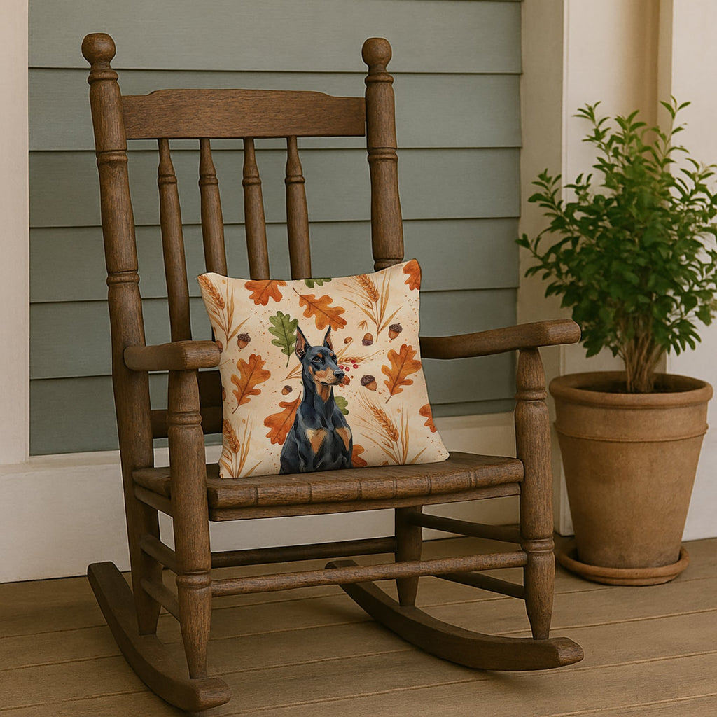 Doberman Pinscher Heirloom Fall Decorative Throw Pillow 14x14 Indoor Outdoor Accent Cushion, Fabric Cover with Insert for Sofa, Bed, Porch & Living Room