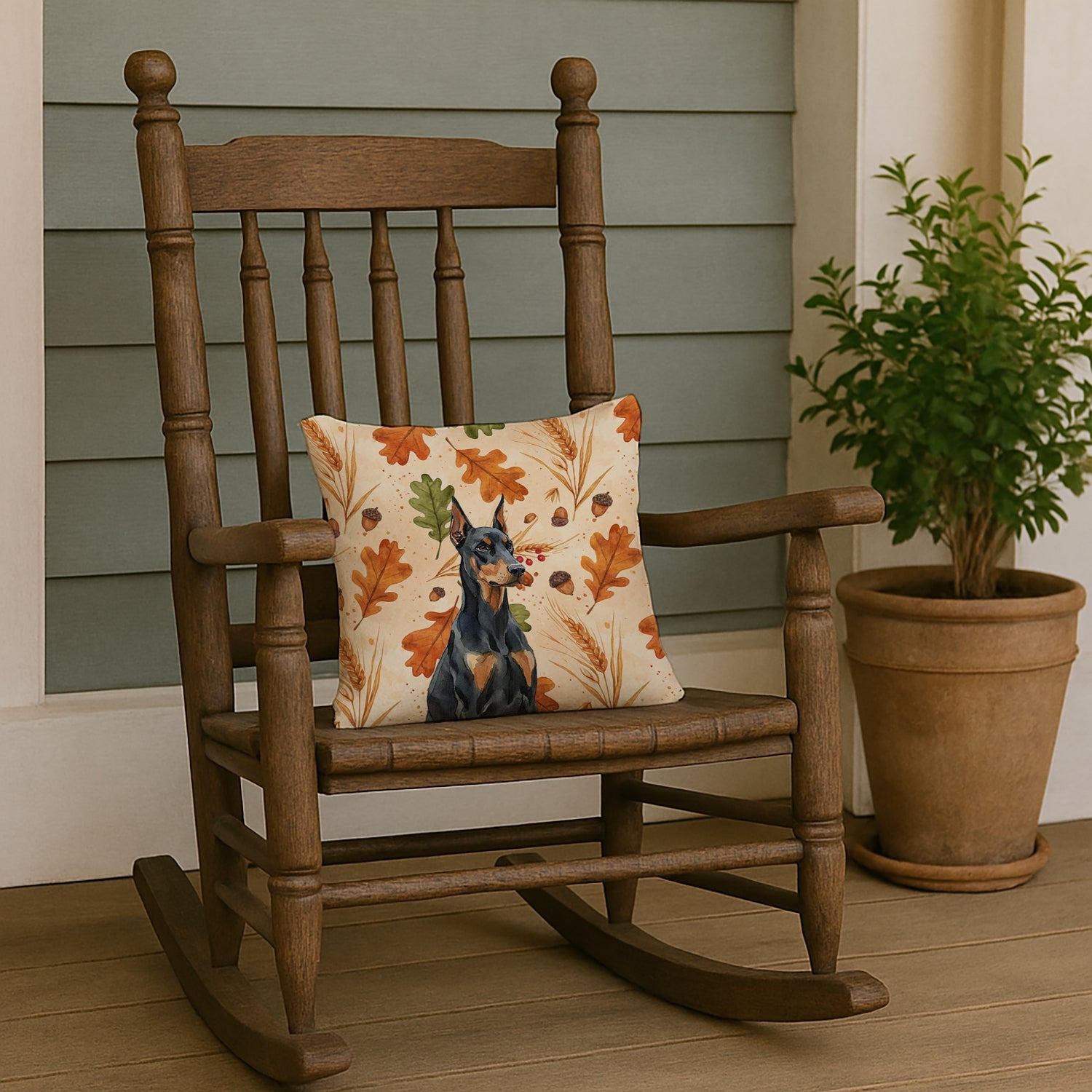 Doberman Pinscher Heirloom Fall Decorative Throw Pillow 14x14 Indoor Outdoor Accent Cushion, Fabric Cover with Insert for Sofa, Bed, Porch & Living Room