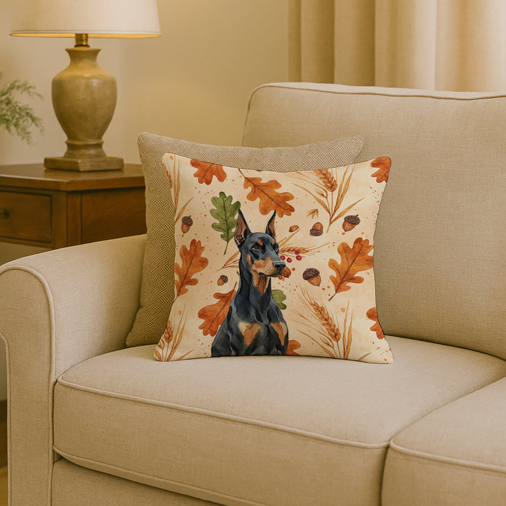 Doberman Pinscher Heirloom Fall Decorative Throw Pillow 18x18 Indoor Outdoor Accent Cushion, Fabric Cover with Insert for Sofa, Bed, Porch & Living Room