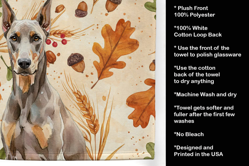 Fawn Doberman Pinscher Heirloom Fall Kitchen Towel Velour Plush Front and Cotton Loop Back Machine Washable