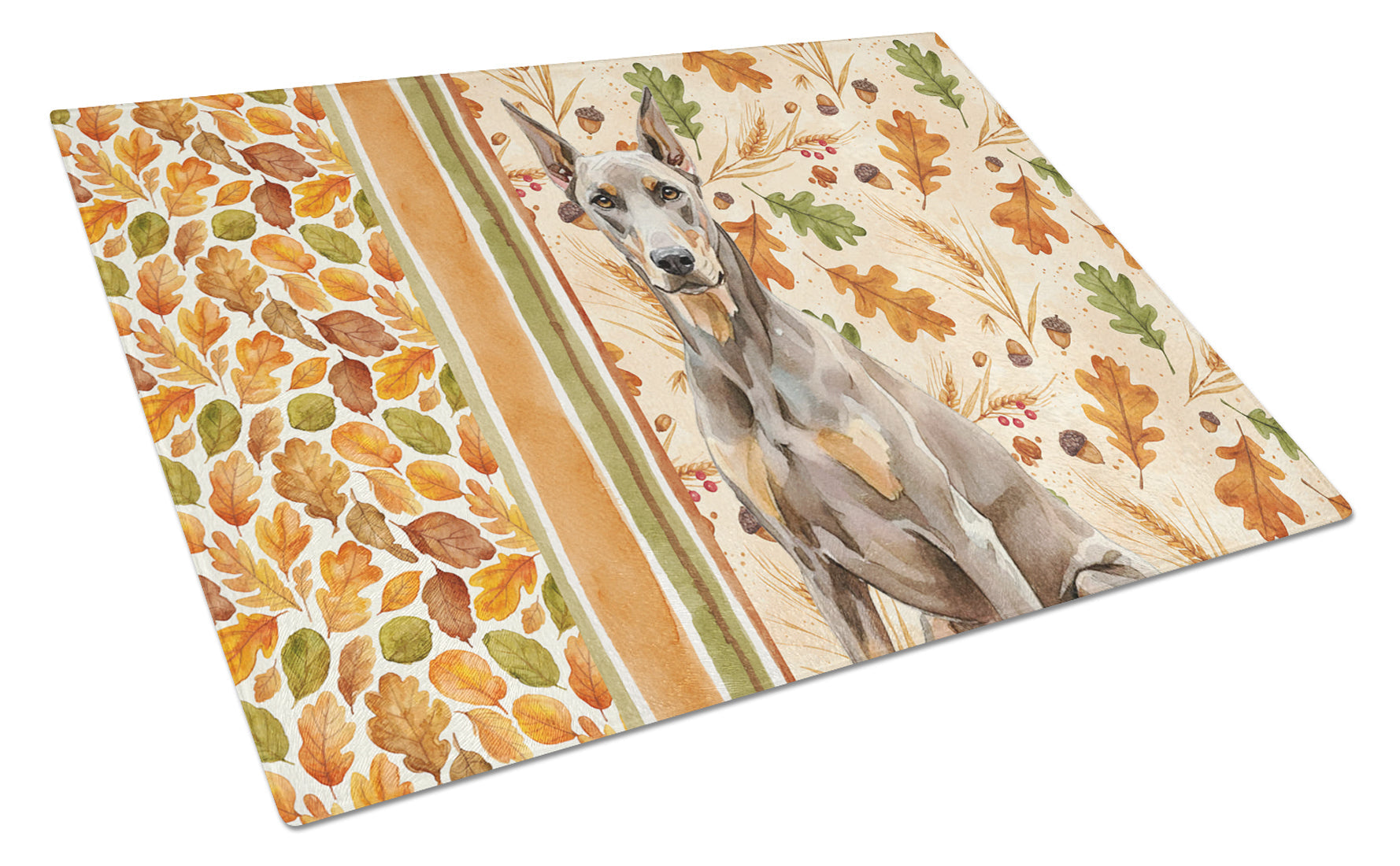 Fawn Doberman Pinscher Heirloom Fall Cutting Board Tempered Glass Kitchen Cutting Surface, Heat Resistant Chopping, Non-Slip Feet, Food Prep & Serving