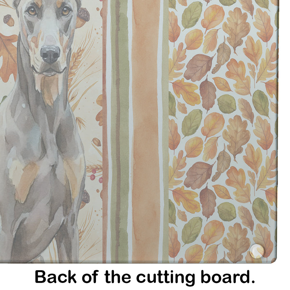 Fawn Doberman Pinscher Heirloom Fall Cutting Board Tempered Glass Kitchen Cutting Surface, Heat Resistant Chopping, Non-Slip Feet, Food Prep & Serving