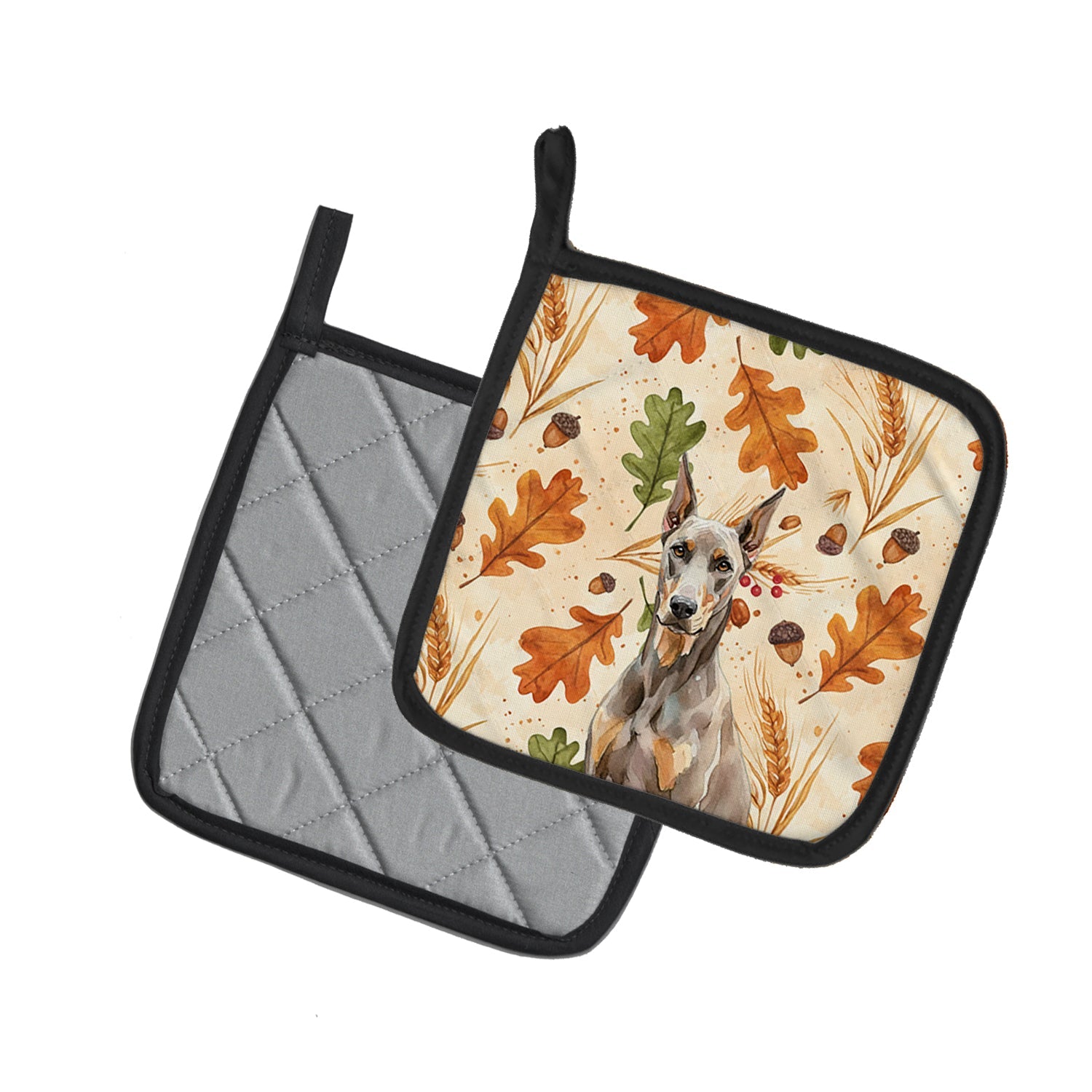 Fawn Doberman Pinscher Heirloom Fall Pot Holder Set of 2 Heat Resistant Quilted Hot Pads 7.5 x 7.5 Inch, Insulated Kitchen Trivets for Cooking & Baking