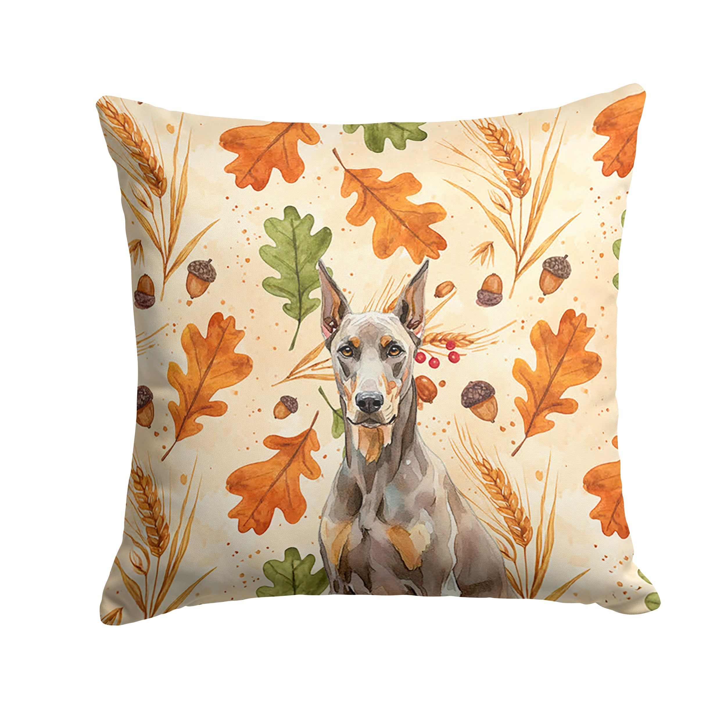 Fawn Doberman Pinscher Heirloom Fall Decorative Throw Pillow 14x14 Indoor Outdoor Accent Cushion, Fabric Cover with Insert for Sofa, Bed, Porch & Living Room