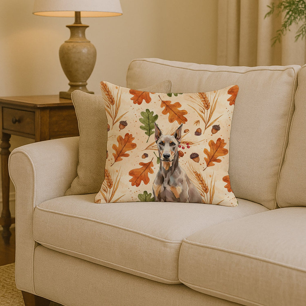 Fawn Doberman Pinscher Heirloom Fall Decorative Throw Pillow 14x14 Indoor Outdoor Accent Cushion, Fabric Cover with Insert for Sofa, Bed, Porch & Living Room