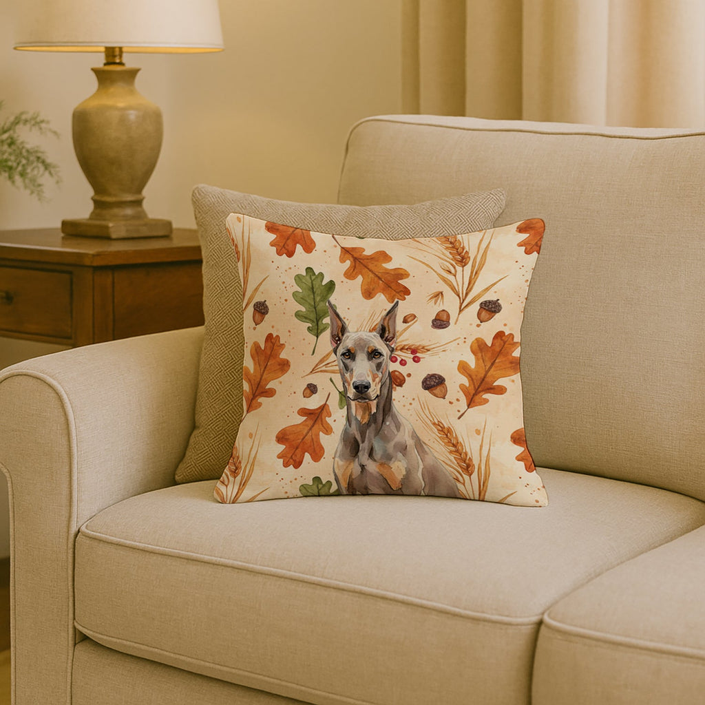 Fawn Doberman Pinscher Heirloom Fall Decorative Throw Pillow 18x18 Indoor Outdoor Accent Cushion, Fabric Cover with Insert for Sofa, Bed, Porch & Living Room