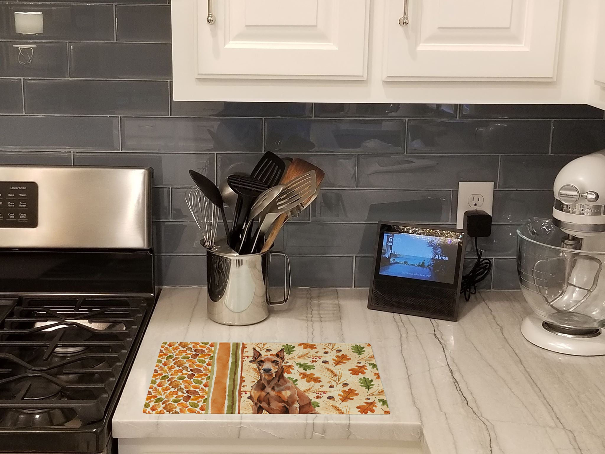 Red Doberman Pinscher Heirloom Fall Cutting Board Tempered Glass Kitchen Cutting Surface, Heat Resistant Chopping, Non-Slip Feet, Food Prep & Serving