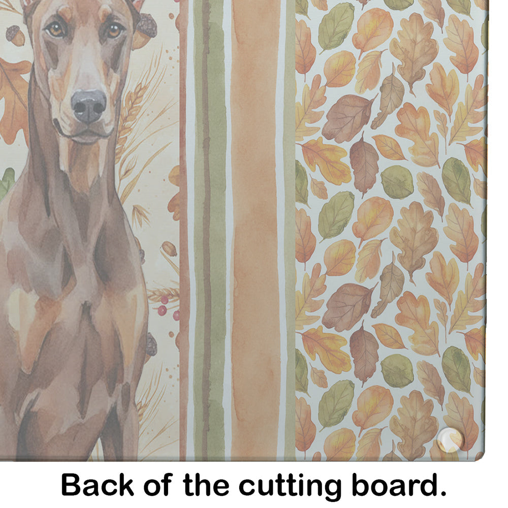 Red Doberman Pinscher Heirloom Fall Cutting Board Tempered Glass Kitchen Cutting Surface, Heat Resistant Chopping, Non-Slip Feet, Food Prep & Serving
