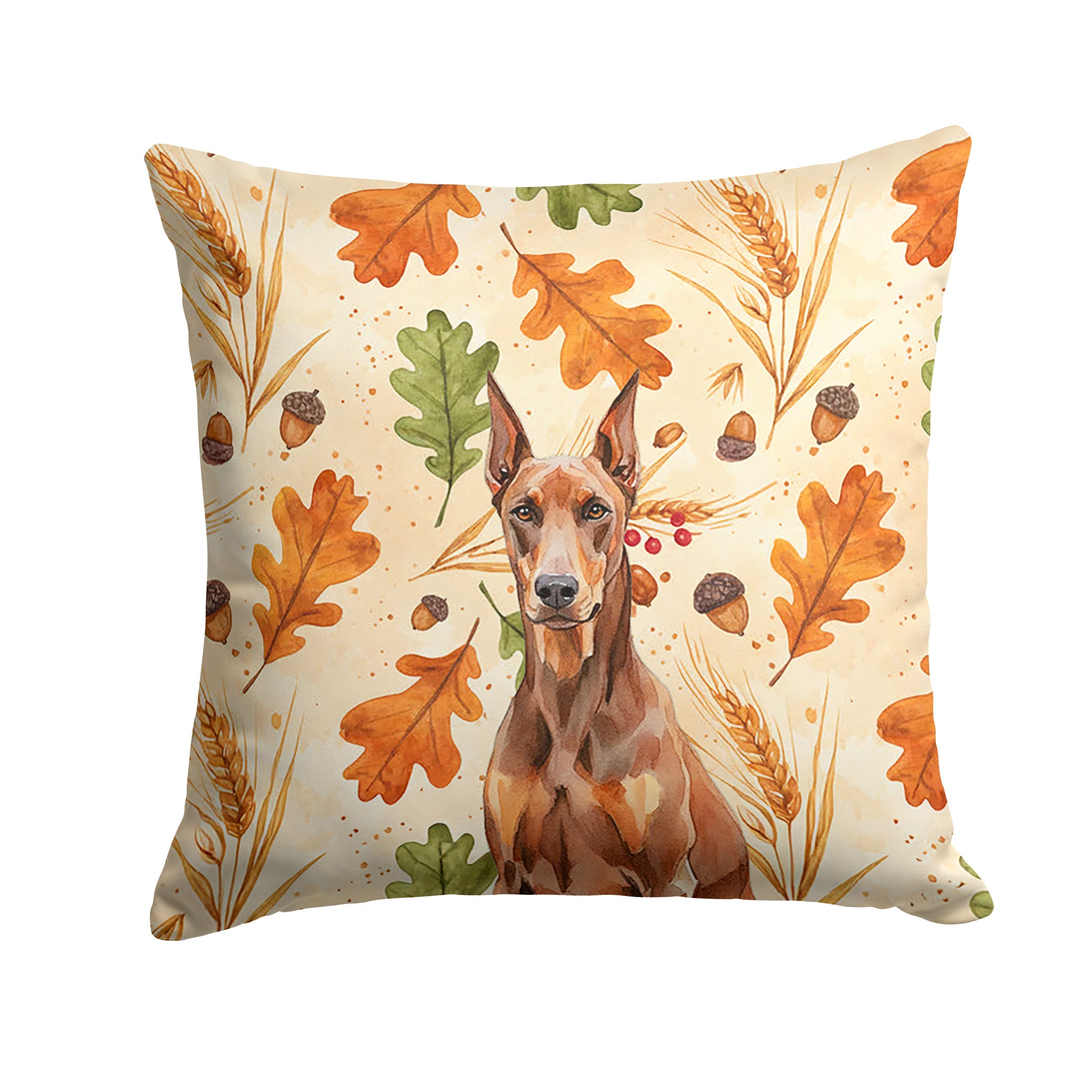 Red Doberman Pinscher Heirloom Fall Decorative Throw Pillow 14x14 Indoor Outdoor Accent Cushion, Fabric Cover with Insert for Sofa, Bed, Porch & Living Room
