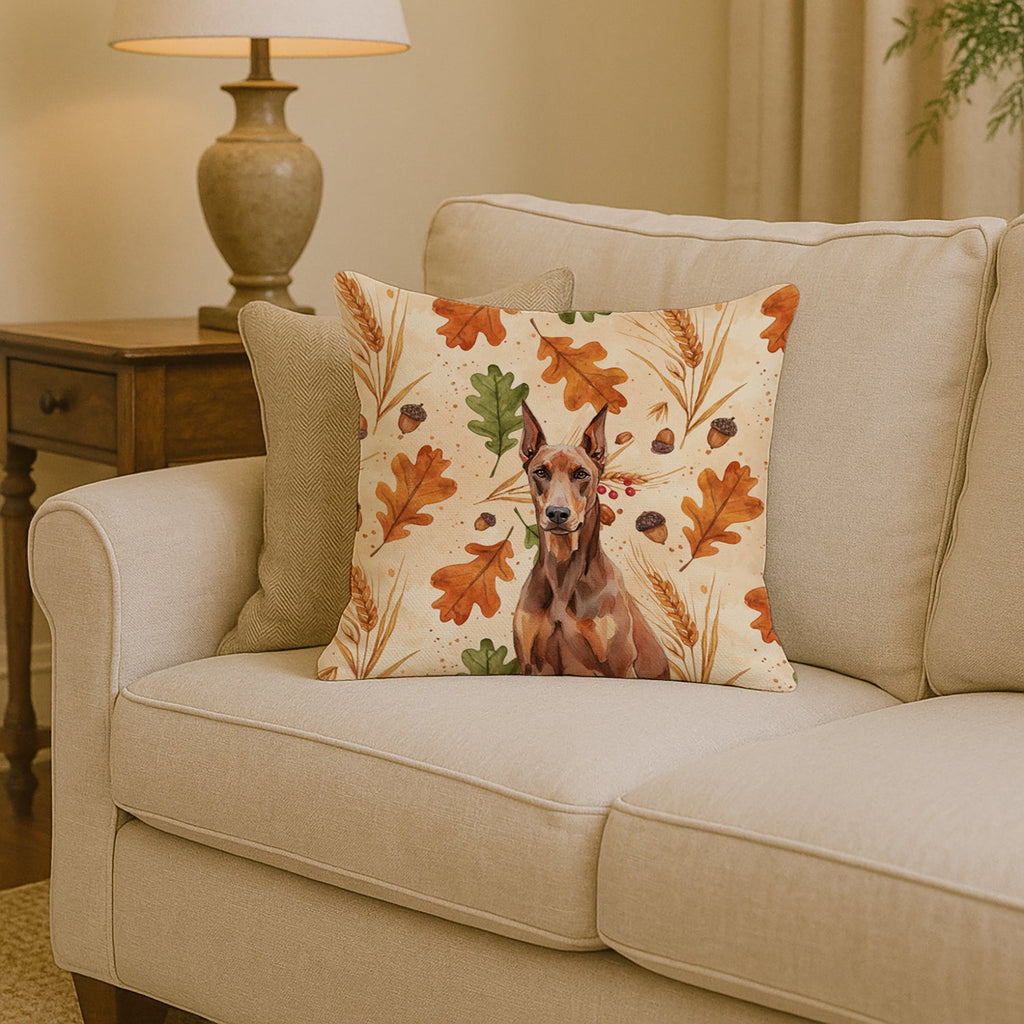 Red Doberman Pinscher Heirloom Fall Decorative Throw Pillow 14x14 Indoor Outdoor Accent Cushion, Fabric Cover with Insert for Sofa, Bed, Porch & Living Room