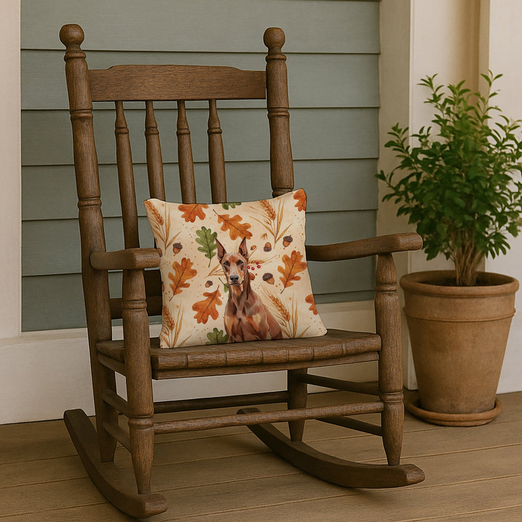 Red Doberman Pinscher Heirloom Fall Decorative Throw Pillow 14x14 Indoor Outdoor Accent Cushion, Fabric Cover with Insert for Sofa, Bed, Porch & Living Room