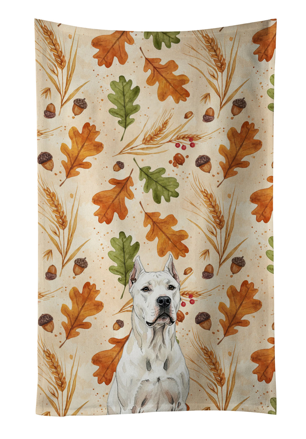 Dogo Argentino Heirloom Fall Kitchen Towel Velour Plush Front and Cotton Loop Back Machine Washable