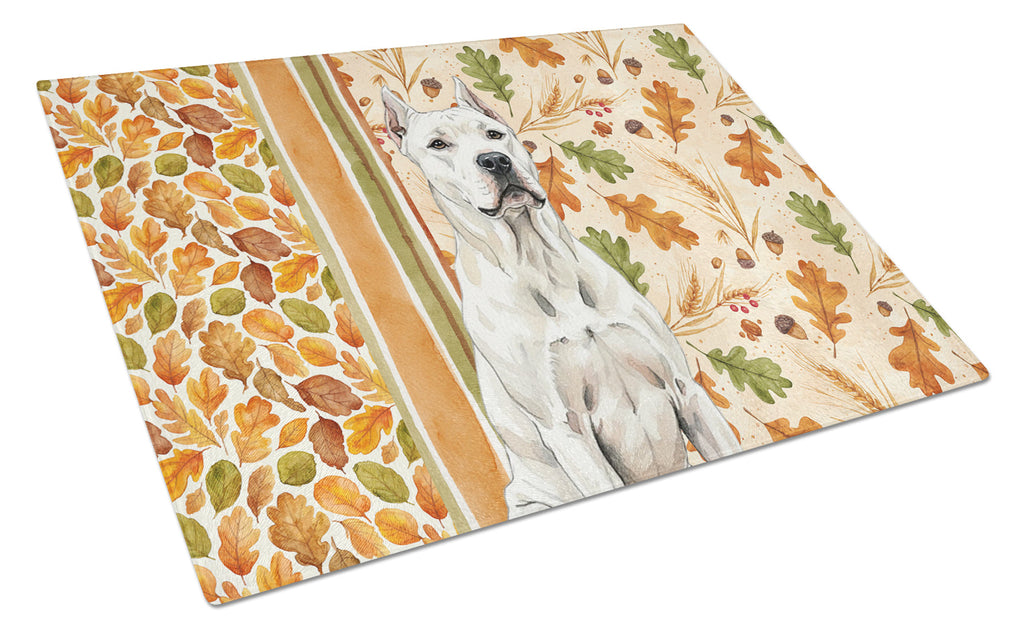 Dogo Argentino Heirloom Fall Cutting Board Tempered Glass Kitchen Cutting Surface, Heat Resistant Chopping, Non-Slip Feet, Food Prep & Serving