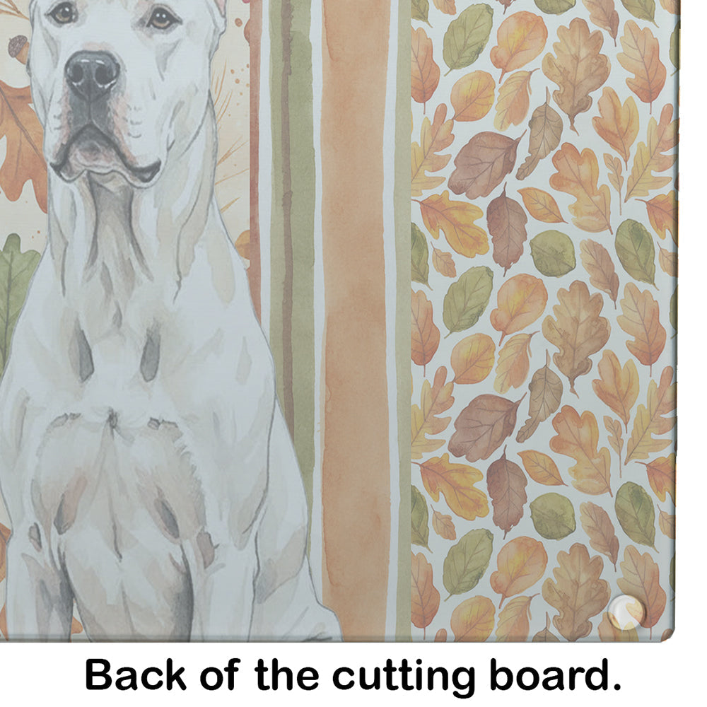 Dogo Argentino Heirloom Fall Cutting Board Tempered Glass Kitchen Cutting Surface, Heat Resistant Chopping, Non-Slip Feet, Food Prep & Serving