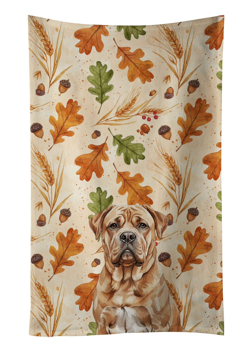 Dogue de Bordeaux Heirloom Fall Kitchen Towel Velour Plush Front and Cotton Loop Back Machine Washable