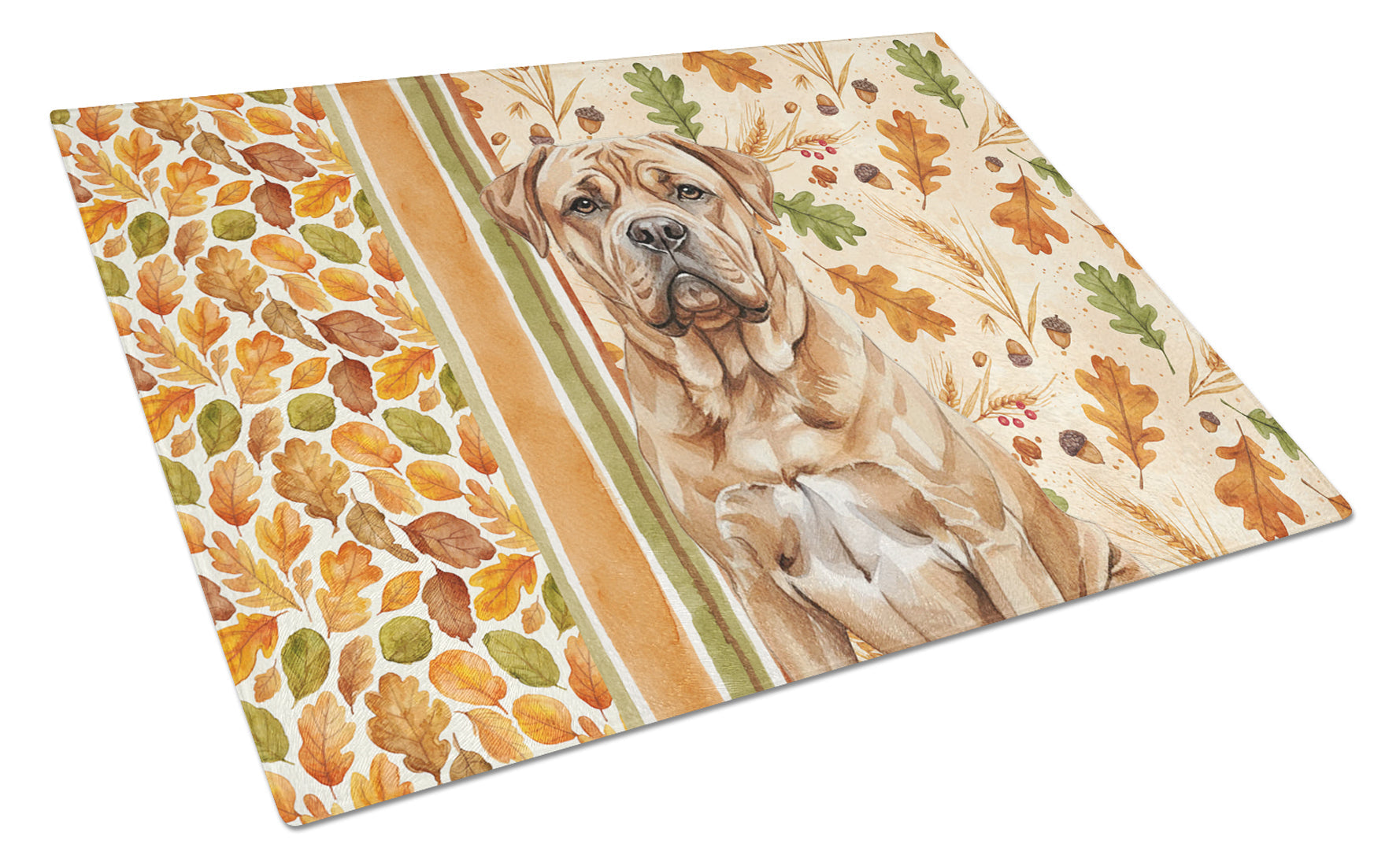 Dogue de Bordeaux Heirloom Fall Cutting Board Tempered Glass Kitchen Cutting Surface, Heat Resistant Chopping, Non-Slip Feet, Food Prep & Serving