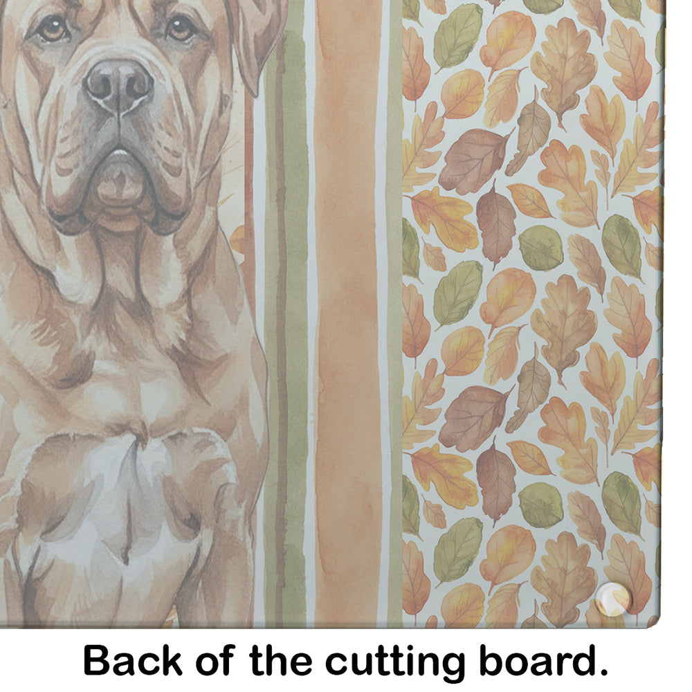 Dogue de Bordeaux Heirloom Fall Cutting Board Tempered Glass Kitchen Cutting Surface, Heat Resistant Chopping, Non-Slip Feet, Food Prep & Serving