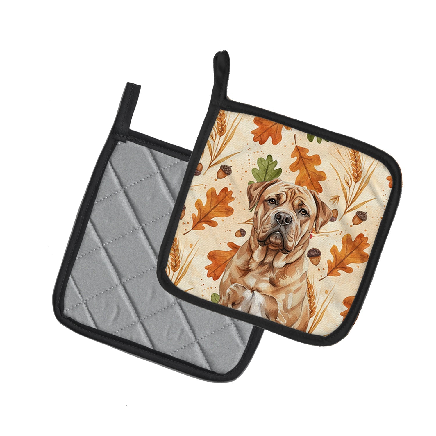 Dogue de Bordeaux Heirloom Fall Pot Holder Set of 2 Heat Resistant Quilted Hot Pads 7.5 x 7.5 Inch, Insulated Kitchen Trivets for Cooking & Baking