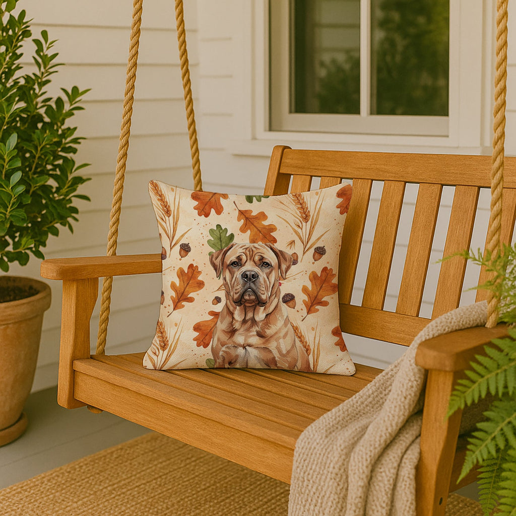 Dogue de Bordeaux Heirloom Fall Decorative Throw Pillow 18x18 Indoor Outdoor Accent Cushion, Fabric Cover with Insert for Sofa, Bed, Porch & Living Room