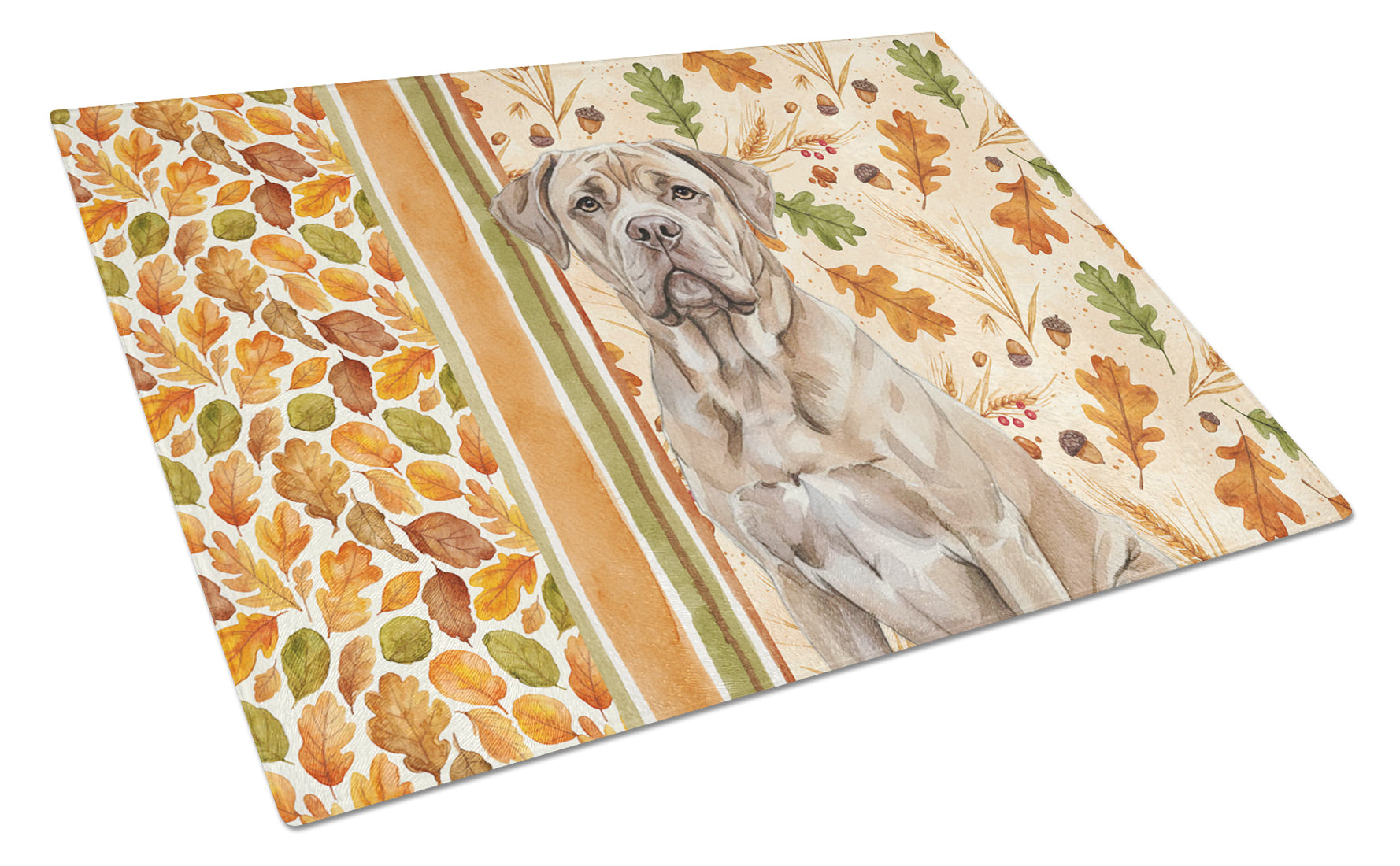 Isabella Dogue de Bordeaux Heirloom Fall Cutting Board Tempered Glass Kitchen Cutting Surface, Heat Resistant Chopping, Non-Slip Feet, Food Prep & Serving