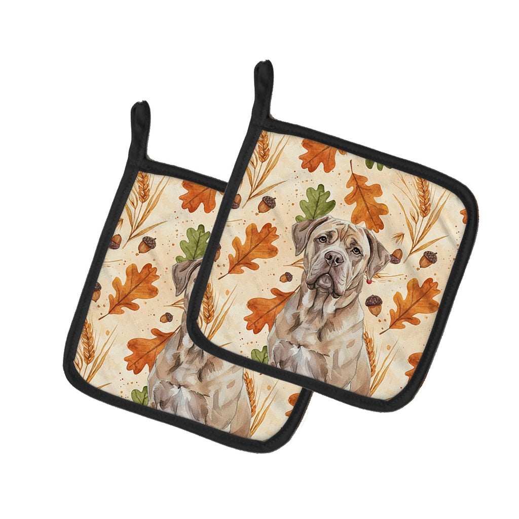 Isabella Dogue de Bordeaux Heirloom Fall Pot Holder Set of 2 Heat Resistant Quilted Hot Pads 7.5 x 7.5 Inch, Insulated Kitchen Trivets for Cooking & Baking