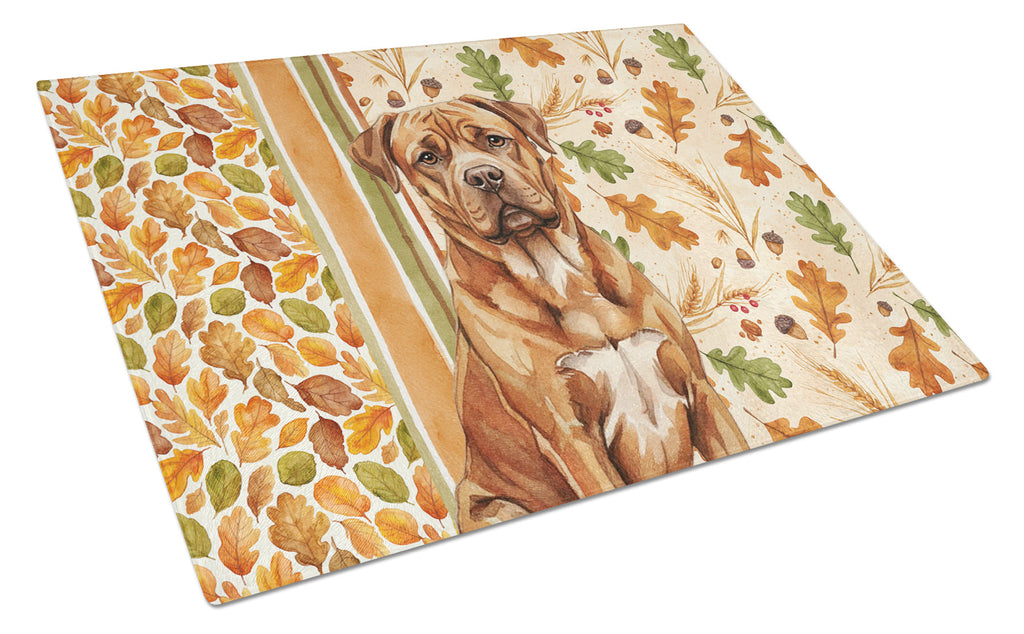 Mahogany Dogue de Bordeaux Heirloom Fall Cutting Board Tempered Glass Kitchen Cutting Surface, Heat Resistant Chopping, Non-Slip Feet, Food Prep & Serving