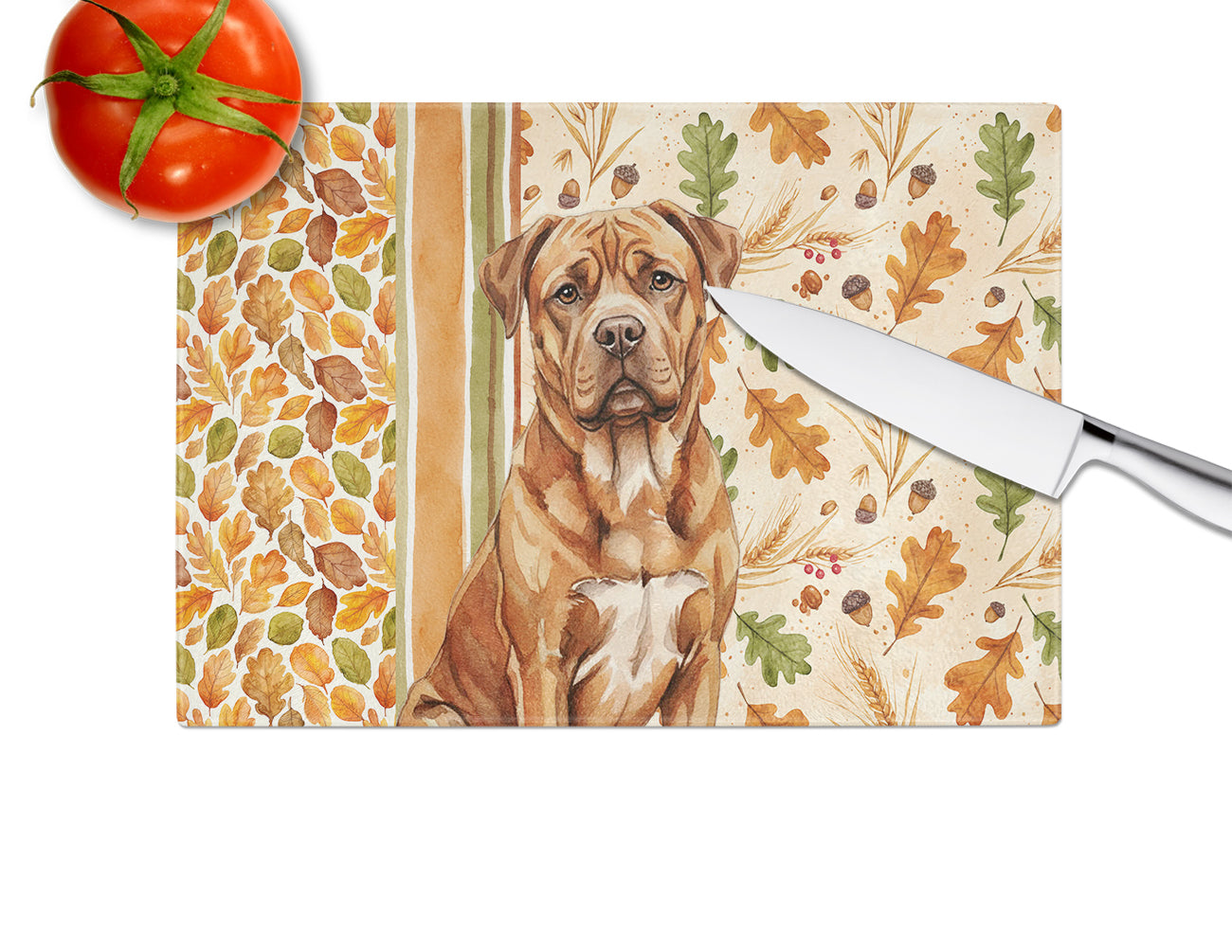 Mahogany Dogue de Bordeaux Heirloom Fall Cutting Board Tempered Glass Kitchen Cutting Surface, Heat Resistant Chopping, Non-Slip Feet, Food Prep & Serving