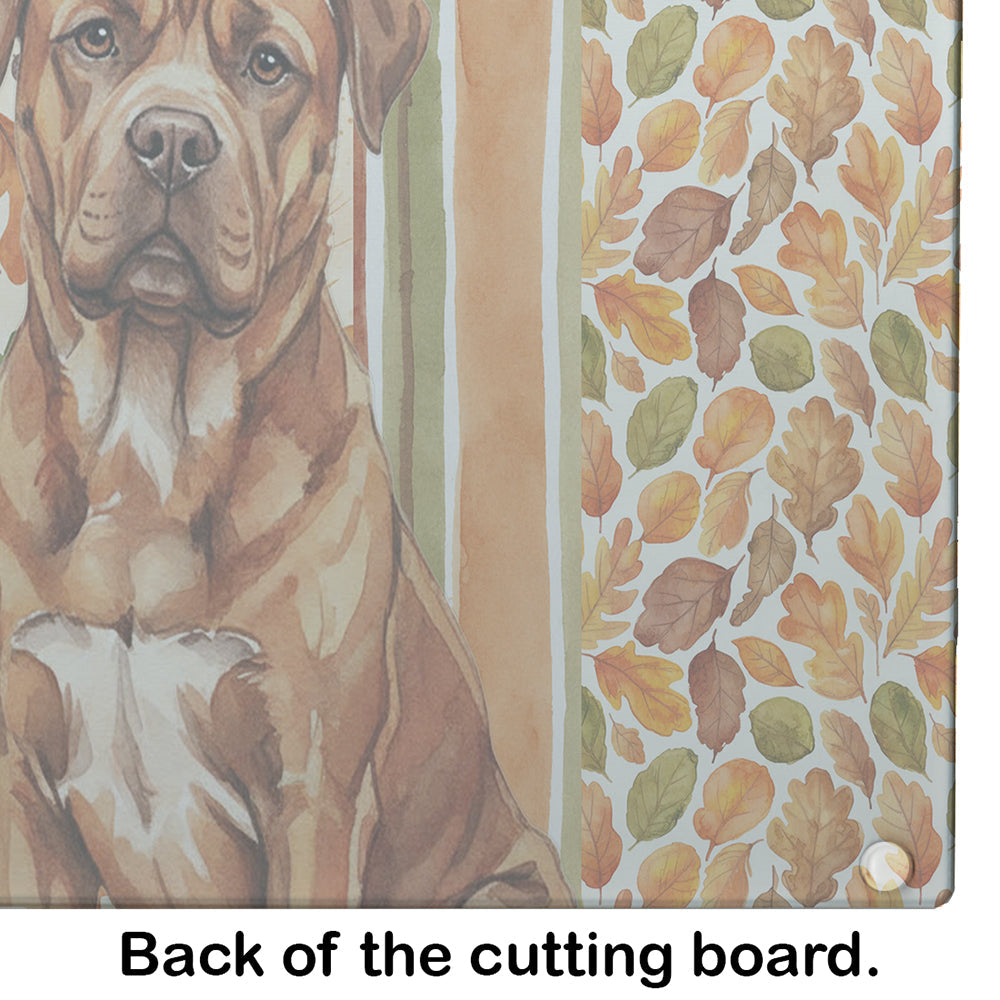 Mahogany Dogue de Bordeaux Heirloom Fall Cutting Board Tempered Glass Kitchen Cutting Surface, Heat Resistant Chopping, Non-Slip Feet, Food Prep & Serving