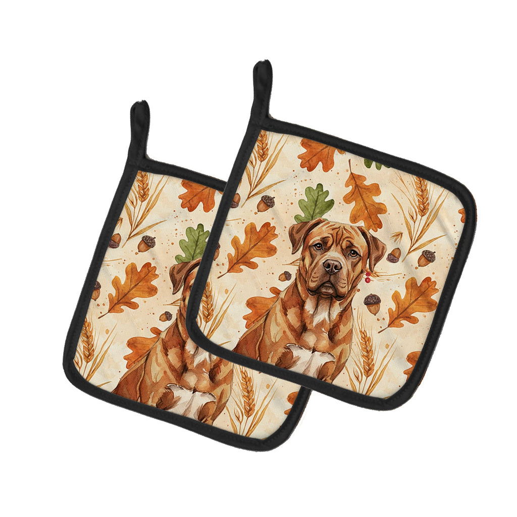Mahogany Dogue de Bordeaux Heirloom Fall Pot Holder Set of 2 Heat Resistant Quilted Hot Pads 7.5 x 7.5 Inch, Insulated Kitchen Trivets for Cooking & Baking