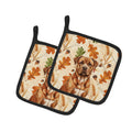 Mahogany Dogue de Bordeaux Heirloom Fall Pot Holder Set of 2 Heat Resistant Quilted Hot Pads 7.5 x 7.5 Inch, Insulated Kitchen Trivets for Cooking & Baking