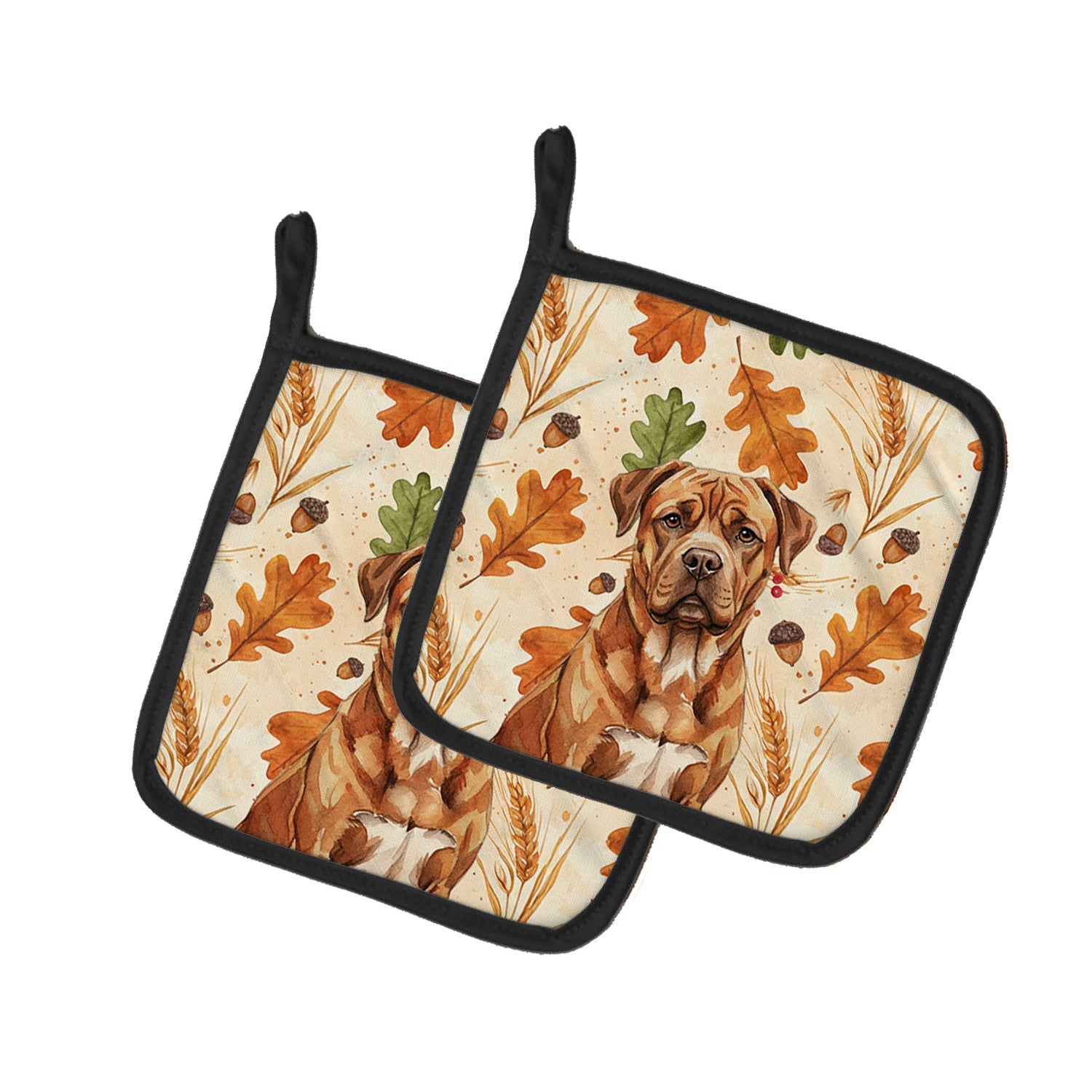 Mahogany Dogue de Bordeaux Heirloom Fall Pot Holder Set of 2 Heat Resistant Quilted Hot Pads 7.5 x 7.5 Inch, Insulated Kitchen Trivets for Cooking & Baking