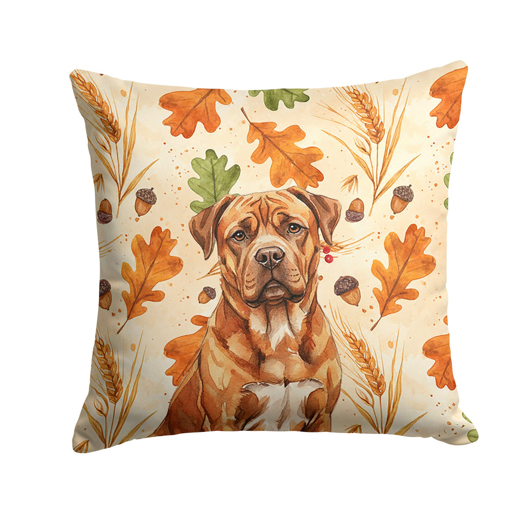 Mahogany Dogue de Bordeaux Heirloom Fall Decorative Throw Pillow 14x14 Indoor Outdoor Accent Cushion, Fabric Cover with Insert for Sofa, Bed, Porch & Living Room