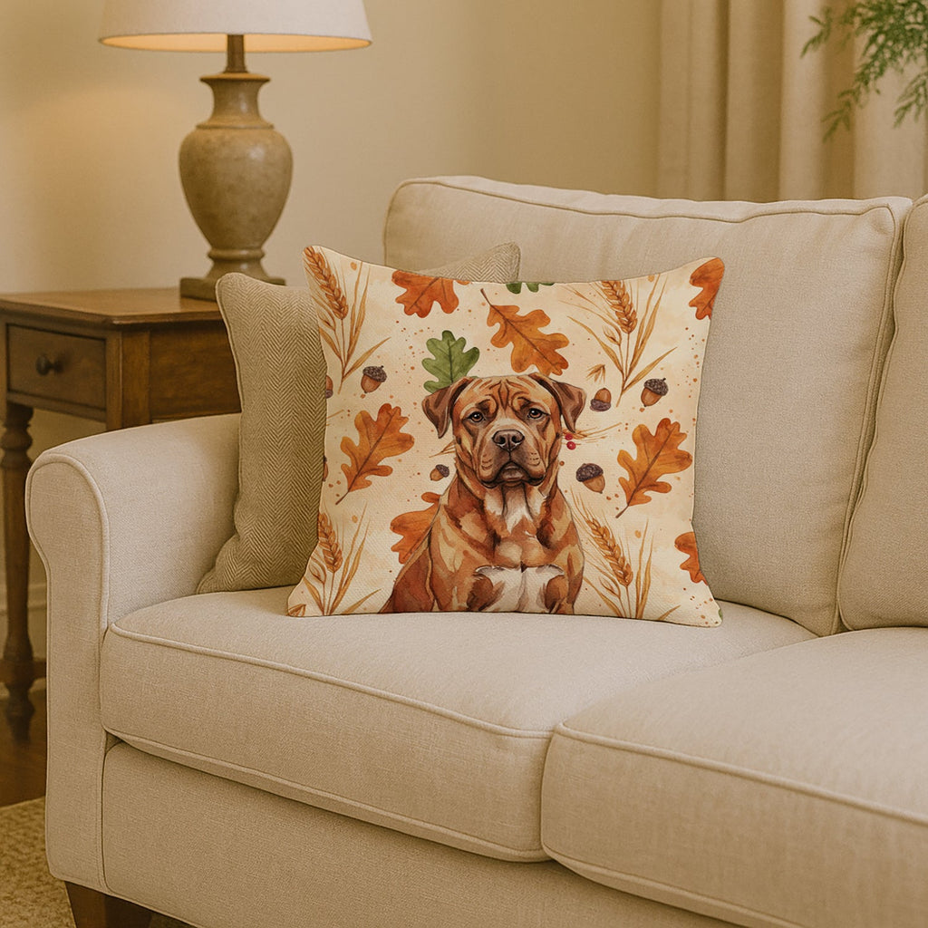 Mahogany Dogue de Bordeaux Heirloom Fall Decorative Throw Pillow 14x14 Indoor Outdoor Accent Cushion, Fabric Cover with Insert for Sofa, Bed, Porch & Living Room