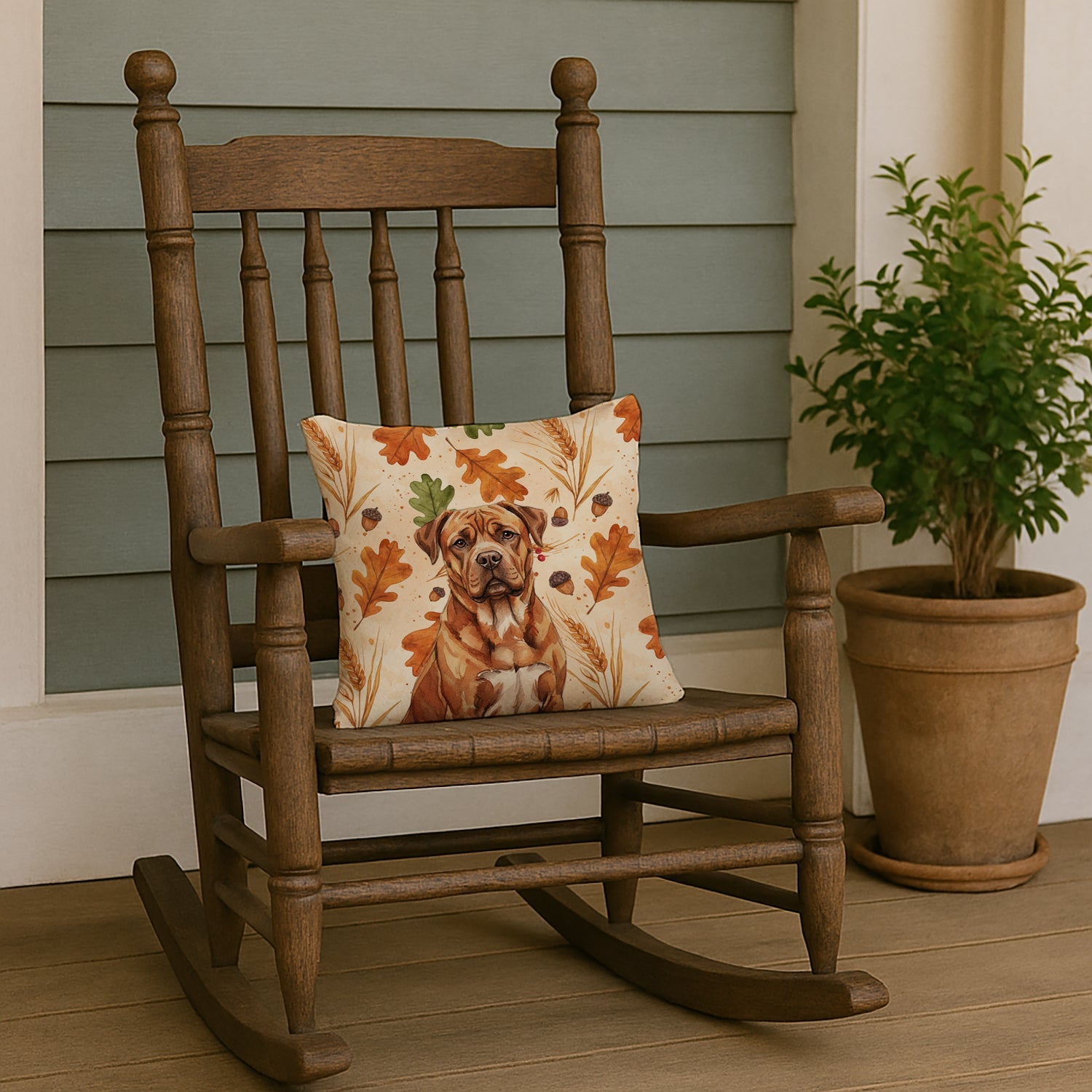 Mahogany Dogue de Bordeaux Heirloom Fall Decorative Throw Pillow 14x14 Indoor Outdoor Accent Cushion, Fabric Cover with Insert for Sofa, Bed, Porch & Living Room