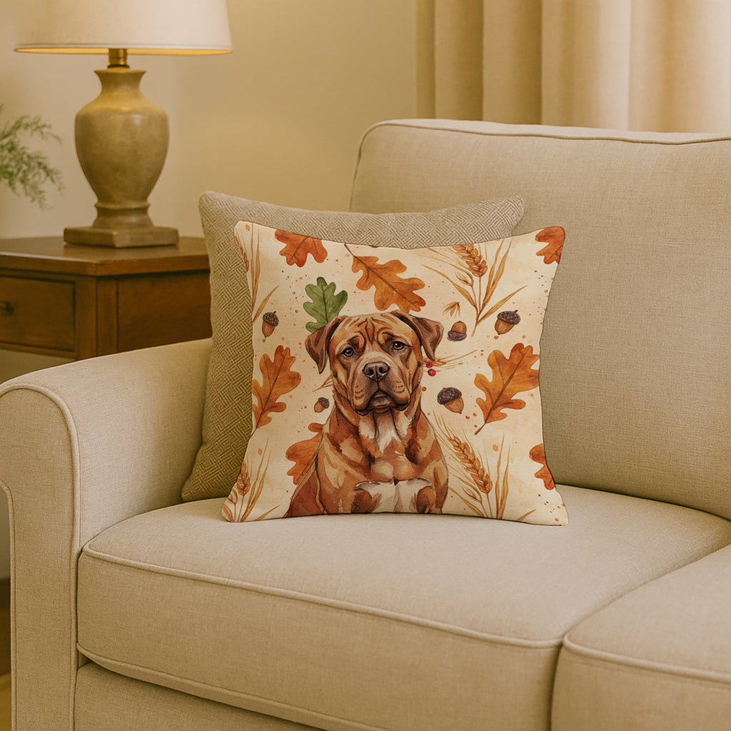 Mahogany Dogue de Bordeaux Heirloom Fall Decorative Throw Pillow 18x18 Indoor Outdoor Accent Cushion, Fabric Cover with Insert for Sofa, Bed, Porch & Living Room