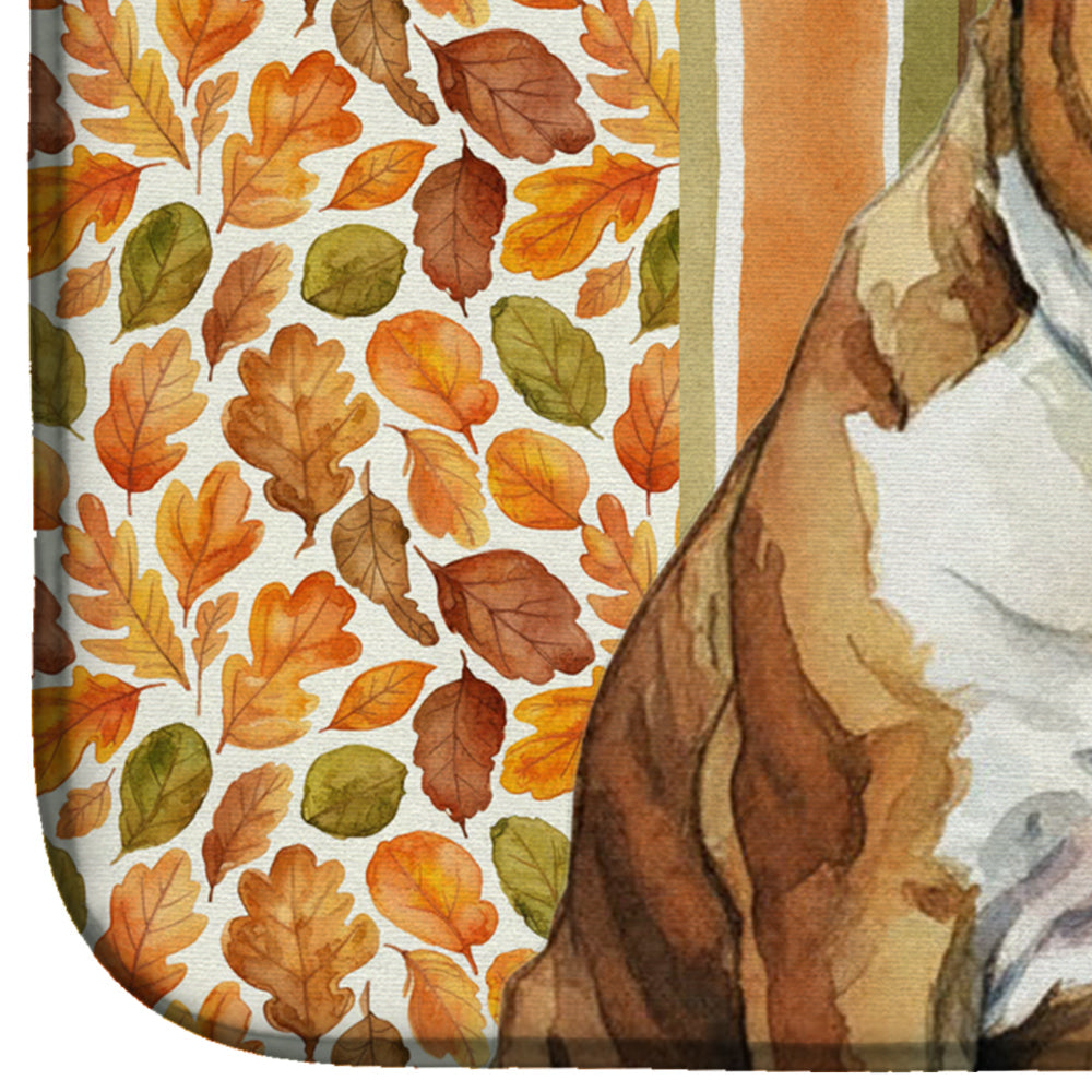 Brindle and White English Bulldog Heirloom Fall Dish Drying Mat Absorbent Dish Drying Mat Pad for Kitchen Counter Dish Drainer Mat for Countertop, 14 x 21", Multicolor