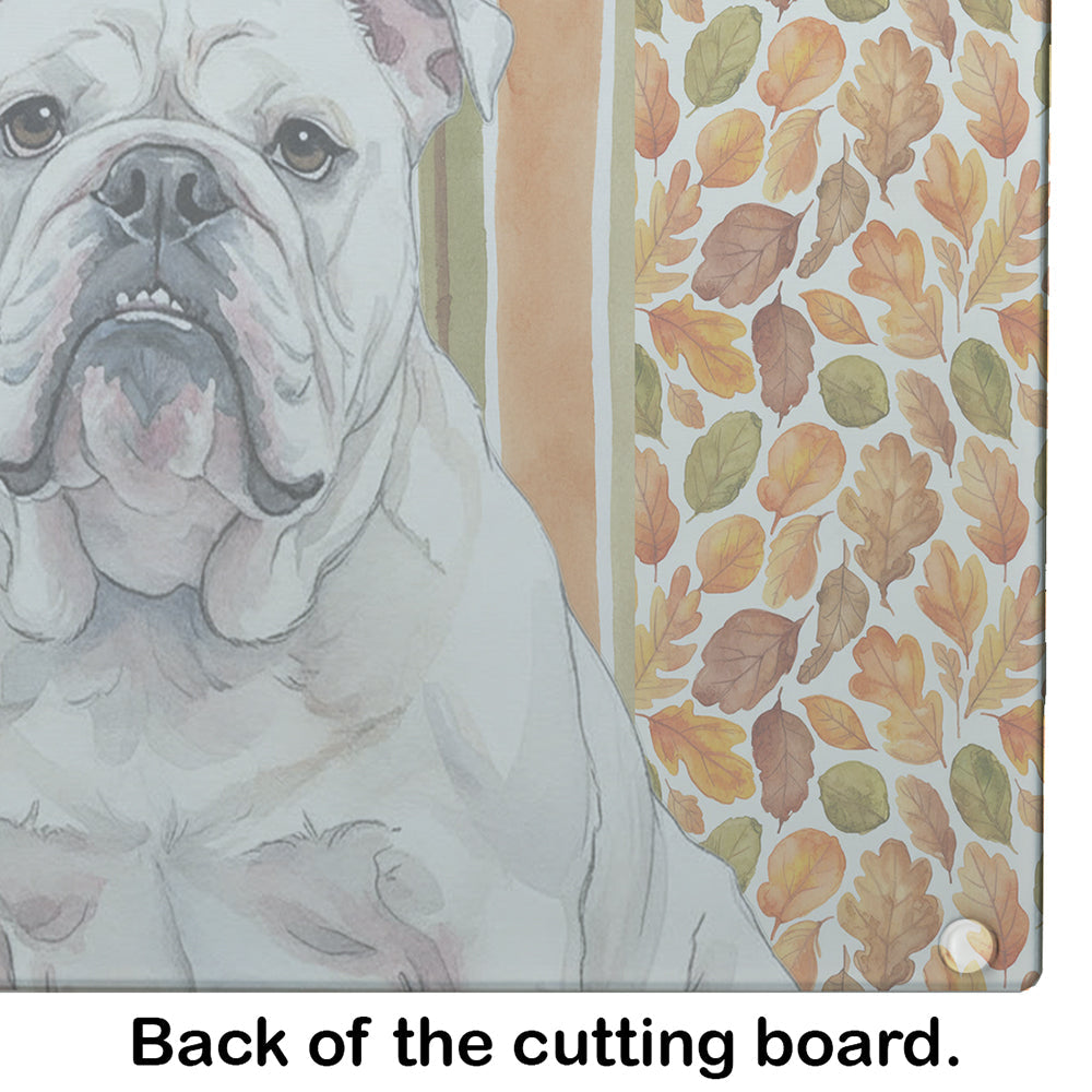 White English Bulldog Heirloom Fall Cutting Board Tempered Glass Kitchen Cutting Surface, Heat Resistant Chopping, Non-Slip Feet, Food Prep & Serving