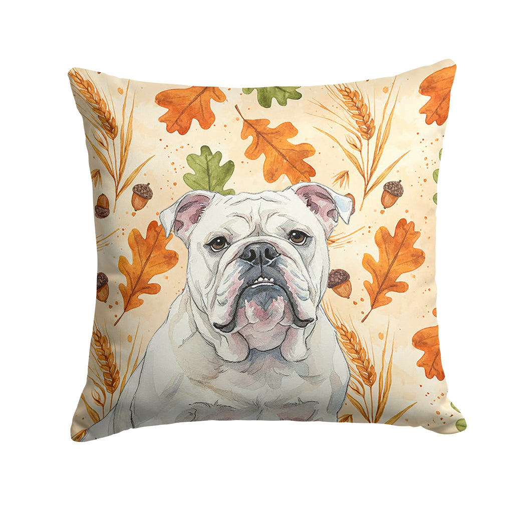White English Bulldog Heirloom Fall Decorative Throw Pillow 18x18 Indoor Outdoor Accent Cushion, Fabric Cover with Insert for Sofa, Bed, Porch & Living Room