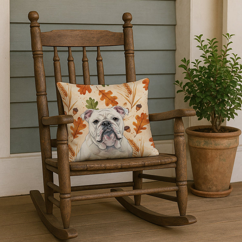 White English Bulldog Heirloom Fall Decorative Throw Pillow 18x18 Indoor Outdoor Accent Cushion, Fabric Cover with Insert for Sofa, Bed, Porch & Living Room