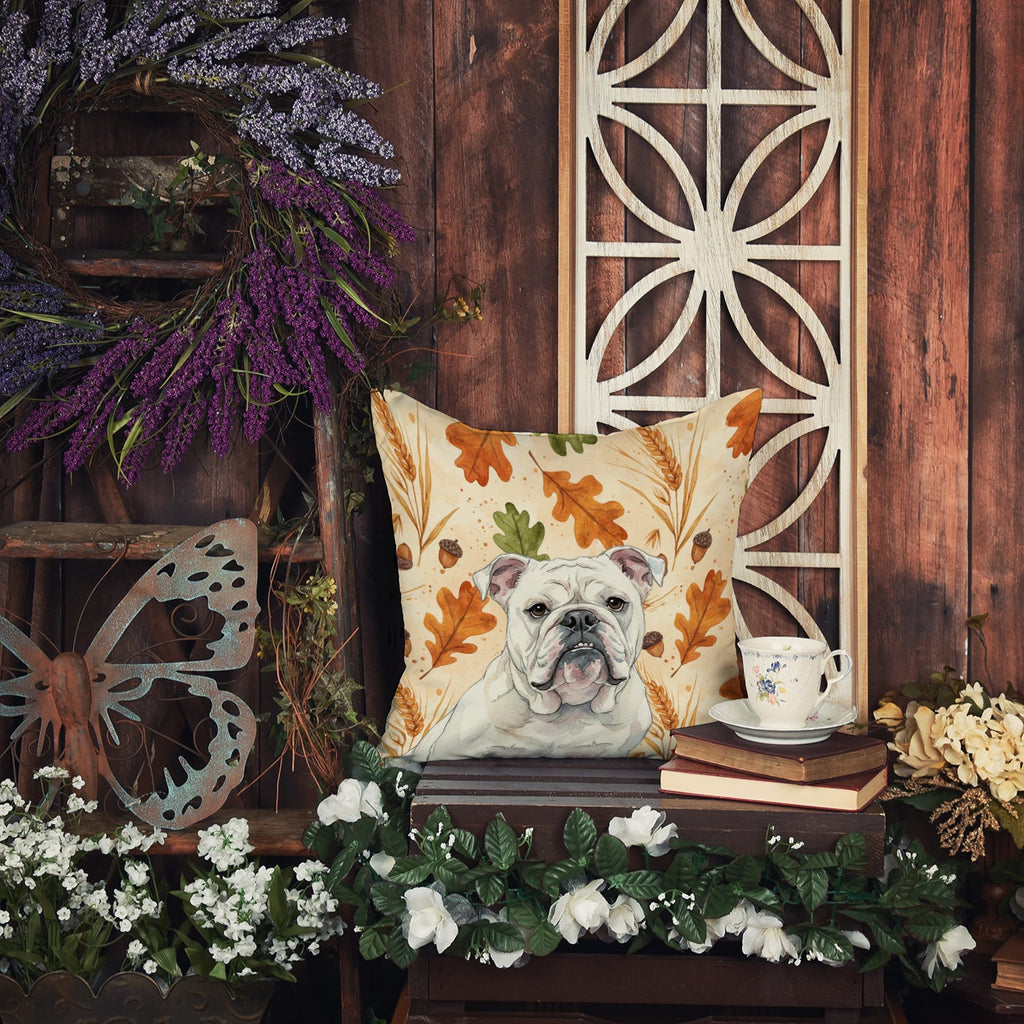 White English Bulldog Heirloom Fall Decorative Throw Pillow 18x18 Indoor Outdoor Accent Cushion, Fabric Cover with Insert for Sofa, Bed, Porch & Living Room