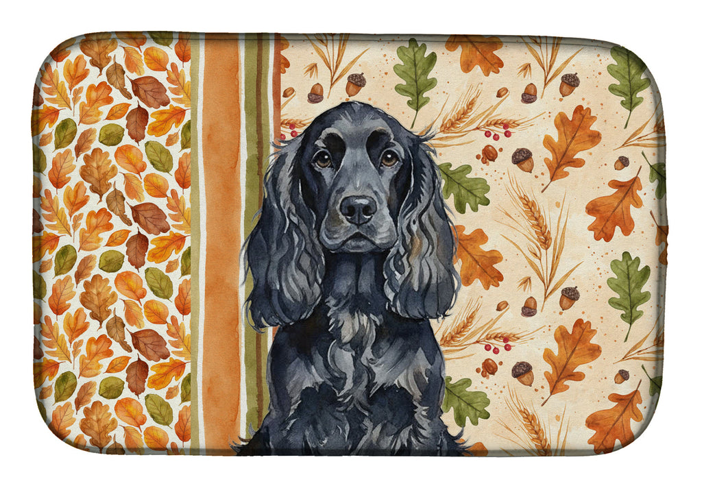 Black English Cocker Spaniel Heirloom Fall Dish Drying Mat Absorbent Dish Drying Mat Pad for Kitchen Counter Dish Drainer Mat for Countertop, 14 x 21", Multicolor
