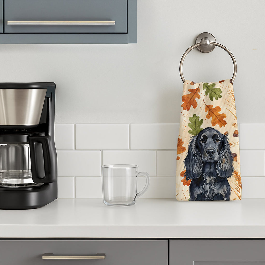 Black English Cocker Spaniel Heirloom Fall Kitchen Towel Velour Plush Front and Cotton Loop Back Machine Washable