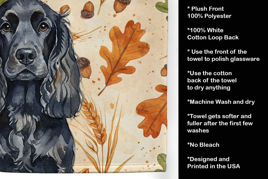 Black English Cocker Spaniel Heirloom Fall Kitchen Towel Velour Plush Front and Cotton Loop Back Machine Washable