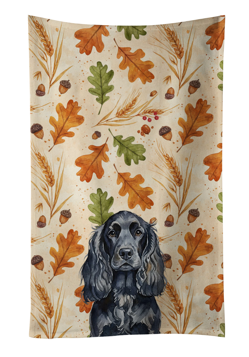 Black English Cocker Spaniel Heirloom Fall Kitchen Towel Velour Plush Front and Cotton Loop Back Machine Washable