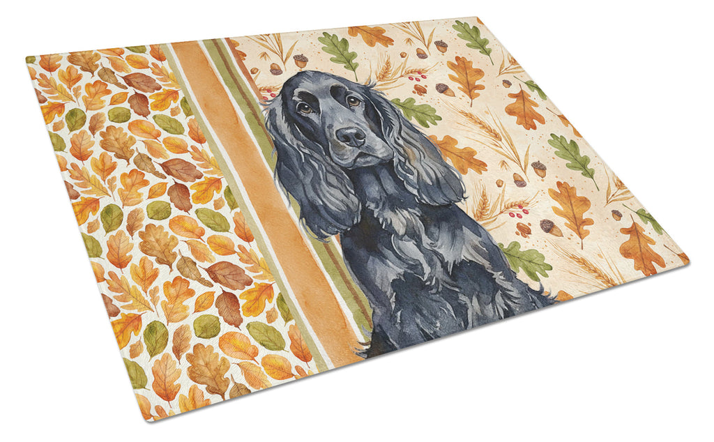 Black English Cocker Spaniel Heirloom Fall Cutting Board Tempered Glass Kitchen Cutting Surface, Heat Resistant Chopping, Non-Slip Feet, Food Prep & Serving