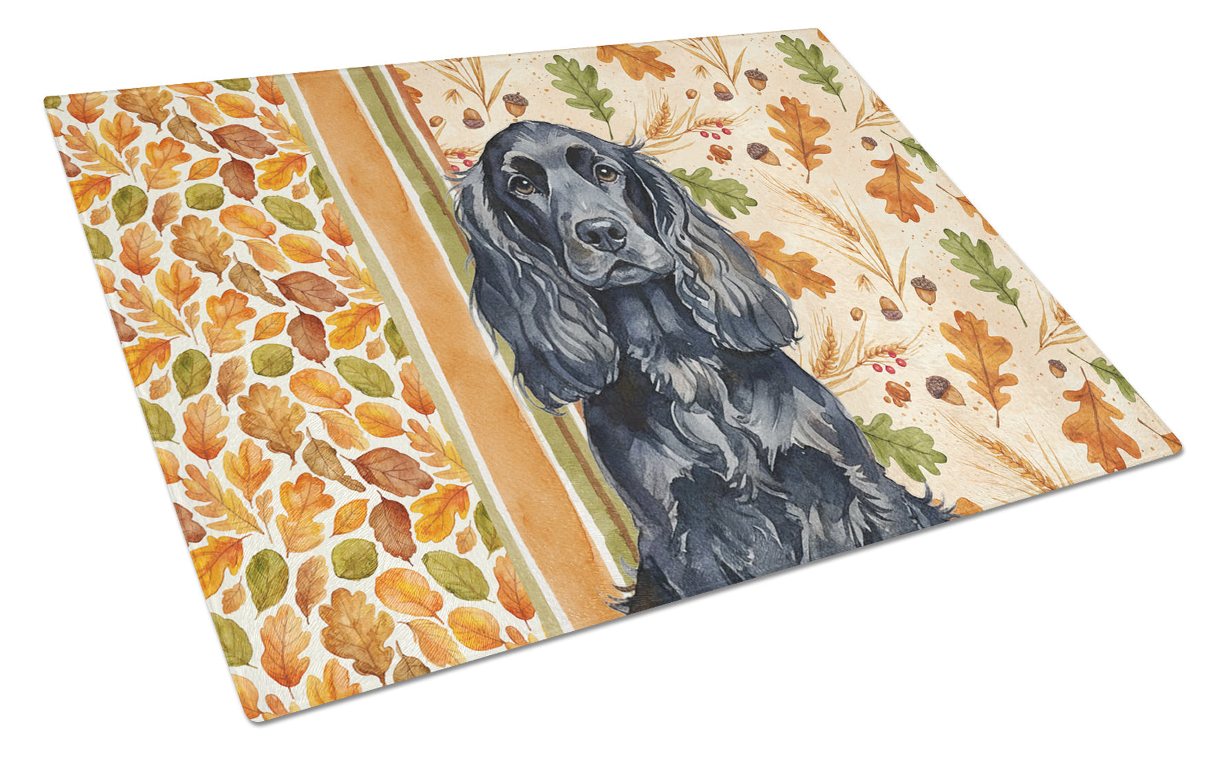 Black English Cocker Spaniel Heirloom Fall Cutting Board Tempered Glass Kitchen Cutting Surface, Heat Resistant Chopping, Non-Slip Feet, Food Prep & Serving