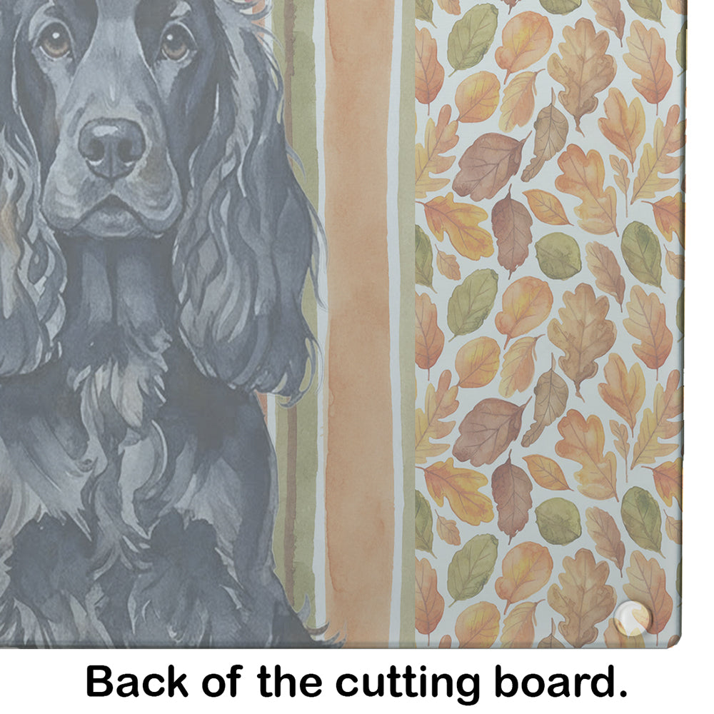 Black English Cocker Spaniel Heirloom Fall Cutting Board Tempered Glass Kitchen Cutting Surface, Heat Resistant Chopping, Non-Slip Feet, Food Prep & Serving