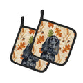Black English Cocker Spaniel Heirloom Fall Pot Holder Set of 2 Heat Resistant Quilted Hot Pads 7.5 x 7.5 Inch, Insulated Kitchen Trivets for Cooking & Baking